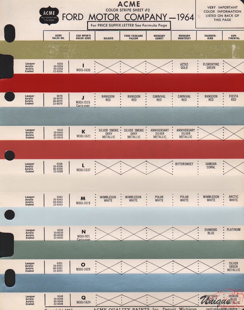 1964 Ford Paint Charts Acme 2
